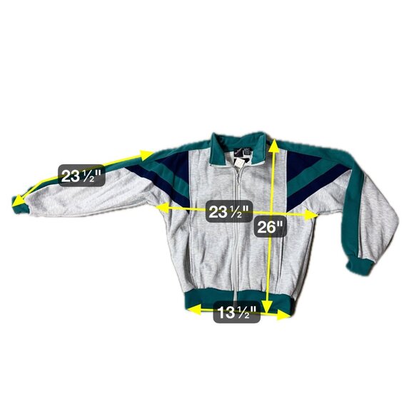 Vintage 90s MacGregor Full Zip Track Jacket Medium Gray Teal Blue Stripes Retro - Picture 6 of 6